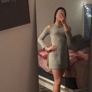 grey shoulder showing dress